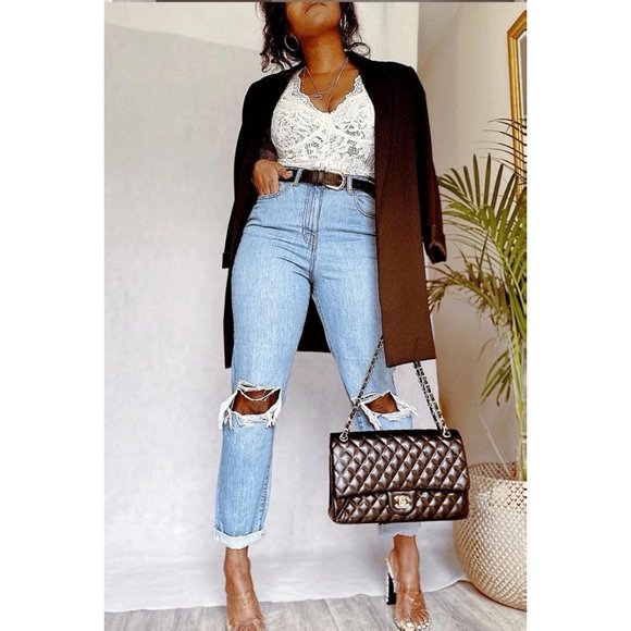 RESTOCK High Waist Distressed Cuff Boyfriend Jeans - Picture 6 of 13